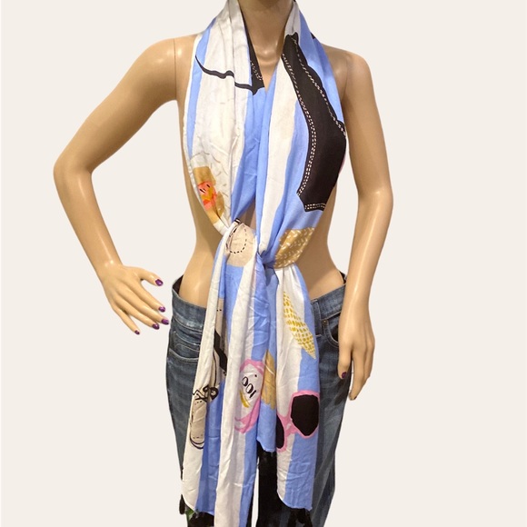 Kate Spade Beach Towel Themed Oblong Fashion Scarf with Tassels 80 x 30 NWT - Picture 2 of 10